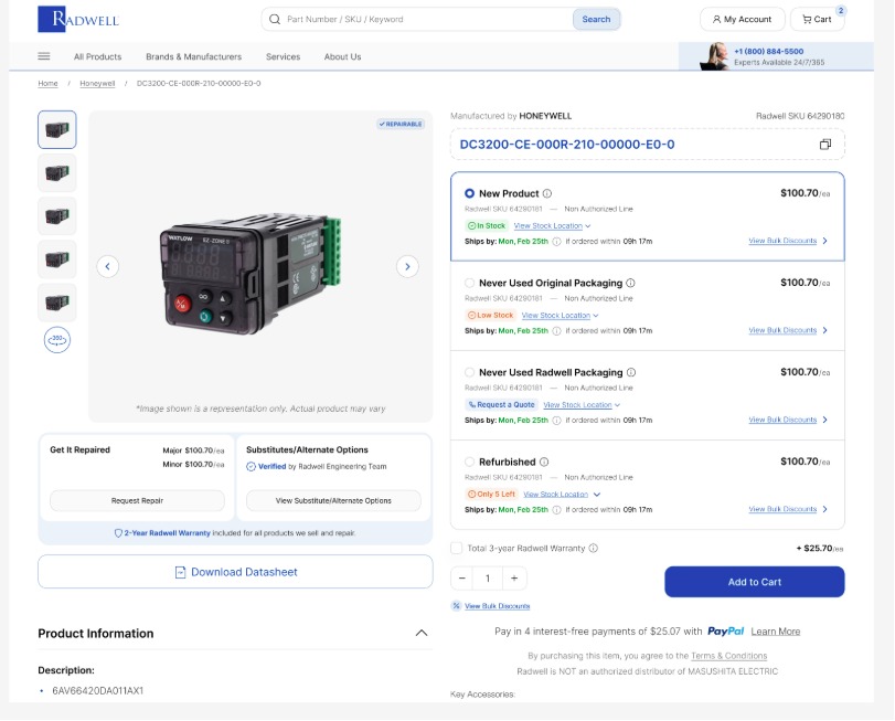 Radwell Website Product Page